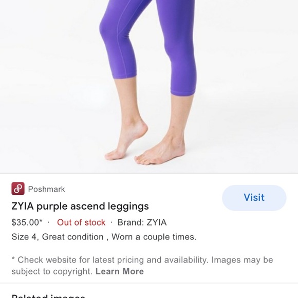 Zyia Purple Ascend Crop Leggings Sz 8 